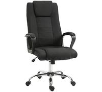 Vinsetto Silla de oficina ergonómica con asiento ancho, sillón direccional inclinable de lino, silla de escritorio estudio con reposacabezas, reposabrazos acolchados, ruedas giratorias de altura