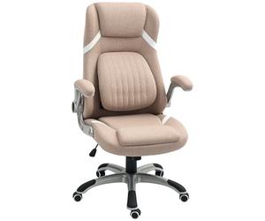 Vinsetto Silla de Oficina ergonómica con reposacabezas Marrón Claro | Reposabrazos plegables, Silla de escritorio giratoria, Soporte lumbar, Altura ajustable, Función de balanceo, Tela, Estudio