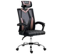 Vinsetto Silla de oficina ergonómica con tejido de malla, silla de escritorio con ruedas, soporte lumbar y cervical, altura ajustable y reclinación, 58 x 62,5 x 112-120 cm, rosa