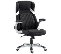 Vinsetto Silla de Oficina Ergonómica en Tejido Efecto Lino con Soporte Lumbar Altura Ajustable Función de Balanceo Negro Aosom España