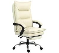 Vinsetto Silla de Oficina ergonómica reclinable 155° con reposapiés, Silla de Escritorio de imitación Piel fácil de Limpiar, reposabrazos Acolchados, giratoria y Altura Regulable, Beige