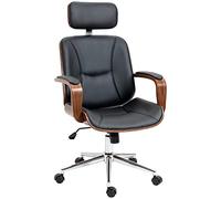 Vinsetto Silla de Oficina Ergonómica Silla de Escritorio Giratoria de Cuero PU con Reposacabezas Extraíble Altura Ajustable y Función de Inclinación 63x62x110-120 cm Negro