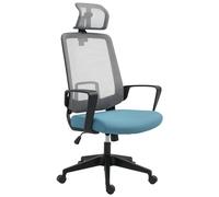 Vinsetto Silla de Oficina Ergonómica Silla Escritorio Giratoria con Altura Ajustable Soporte Lumbar Reposabrazos y Reposacabezas Regulable Malla Transpirable 63,5x63x116,5-125,5 cm Azul y Gris