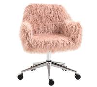 Vinsetto Silla de Oficina Giratoria con Piel Artificial Ajuste de Altura para Niñas Piel Artificial Espuma Rosa+Plata 57x60x75-85 cm Aosom España