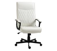 Vinsetto Silla de Oficina Giratoria Silla de Escritorio Basculante Tapizado en PU con Respaldo Alto y Altura Ajustable para Salón Oficina Carga 120 kg 65x72x102-112,5 cm Blanco Roto