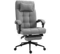 Vinsetto Silla de Oficina Reclinable Silla de Escritorio Giratoria Tapizado en Lino Sintético Altura Ajustable Reposapiés Reposacabezas y Reposabrazos Carga 150 kg para Estudio 66x76x112-120 cm Gris