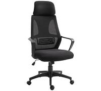 Vinsetto Silla de Oficina Silla de Escritorio Ajustable con Respaldo Reposabrazos Reposacabezas Ruedas Soporte Lumbar y Función Basculante Carga 120 kg 64x55x116-126 cm Negro