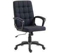 Vinsetto Silla de Oficina, Silla de Escritorio Giratoria, Tapizada en Lino Sintético, Altura Ajustable, Basculante, Respaldo Medio, con Reposabrazos, Ruedas, Negro
