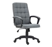 Vinsetto silla de oficina, silla de escritorio giratoria, tapizada en lino sintético, altura ajustable, basculante, respaldo medio, con reposabrazos, ruedas, gris oscuro