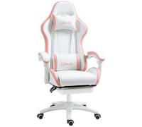 Vinsetto Silla Gaming con Altura Regulable y Respaldo Reclinable, 65x65x121-129 cm, Blanco y Rosa