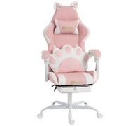 Vinsetto Silla Gaming con Orejas de Gato Respaldo Reclinable 90-135° Reposapiés Extraíble Cojín Lumbar y Reposacabezas Rosa