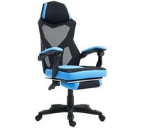 Vinsetto Silla Gaming Giratoria de Malla, Silla Gamer con Reposapiés Retráctil, Respaldo Reclinable y Alto, Altura Ajustable, Reposabrazos Acolchados, Azul