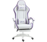 Vinsetto Silla Gaming Ergonómica, Silla Gamer de Cuero PU con Reclinable 135°, Soporte Lumbar, Altura Ajustable, Reposacabezas y Reposapiés Retráctil, para Oficina, Estudio, Blanco y Violeta