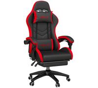 Vinsetto Silla Gaming de Cuero Sintético Reclinable 135° Reposacabezas y Reposapiés 65x65x121-129cm Negro y Rojo