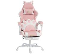 Vinsetto Silla gaming ergonómica con orejas de gato, sillón gaming reclinable de oficina en piel sintética con reposapiés, reposacabezas y altura ajustable, soporte lumbar y cervical, rosa