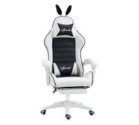 Vinsetto Silla Gaming Ergonómica Reclinable 135°, Silla Gamer Racing de Cuero PU con Soporte Lumbar, Altura Ajustable, Orejas Conejo, Reposacabezas, Reposapiés Retráctil para Oficina, Estudio, Negro