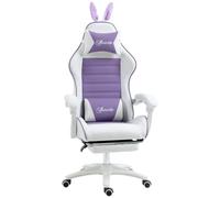 Vinsetto Silla Gaming Ergonómica Reclinable 135° Soporte Lumbar Púrpura | Silla Gamer Racing de Cuero PU, Altura Ajustable, Orejas Conejo, Reposacabezas, Reposapiés Retráctil, Oficina/Estudio