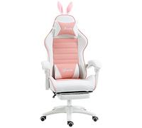 Vinsetto Silla Gaming Ergonómica Reclinable 135°, Silla Gamer Racing de Cuero PU con Soporte Lumbar, Altura Ajustable, Orejas Conejo, Reposacabezas, Reposapiés Retráctil para Oficina, Estudio, Rosa