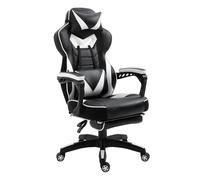 Vinsetto Silla Gaming Ergonómica Silla de Escritorio de Oficina Regulable en Altura Reclinable Respaldo con Reposapiés Reposacabezas Cojín Lumbar Ruedas 65x70x118,5-128,5 cm Blanco