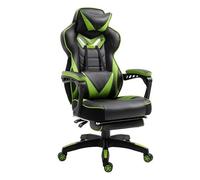 Vinsetto Silla Gaming Ergonómica Silla de Escritorio de Oficina Regulable en Altura Reclinable Respaldo con Reposapiés Reposacabezas Cojín Lumbar Ruedas 65x70x118,5-128,5 cm Verde