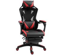 Vinsetto Silla Gaming Ergonómica Silla de Escritorio para Oficina con Altura Ajustable Respaldo Regulable de 170° Almohada Lumbar y Reposapiés Retráctil 65x70x117-125 cm Rojo
