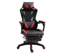 Vinsetto silla gaming ergonómica silla de escritorio para oficina con altura ajustable respaldo regulable de 170° almohada lumbar y reposapiés retráctil 65x70x117-125 cm rojo