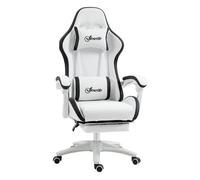 Vinsetto Silla Gaming Ergonómica, Silla Gamer de Cuero PU con Reclinable 135°, Soporte Lumbar, Altura Ajustable, Reposacabezas y Reposapiés Retráctil, para Oficina, Estudio, Blanco y Negro