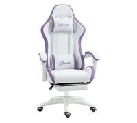 Vinsetto Silla Gaming Ergonómica, Silla Gamer de Cuero PU con Reclinable 135°, Soporte Lumbar, Altura Ajustable, Reposacabezas y Reposapiés Retráctil, para Oficina, Estudio, Blanco y Violeta