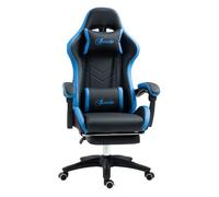 Vinsetto silla gaming ergonómica, silla gamer de cuero pu con reclinable 135°, soporte lumbar, altura ajustable, reposacabezas y reposapiés retráctil, para oficina, estudio, negro y azul 65 cm