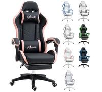 Vinsetto Silla Gaming Ergonómica, Silla Gamer de Cuero PU con Reclinable 135°, Soporte Lumbar, Altura Ajustable, Reposacabezas y Reposapiés Retráctil, para Oficina, Estudio, Negro y Rosa