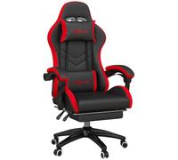 Vinsetto Silla Gaming Ergonómica, Silla Gamer de Cuero PU con Reclinable 135°, Soporte Lumbar, Altura Ajustable, Reposacabezas y Reposapiés Retráctil, para Oficina, Estudio, Negro y Rojo