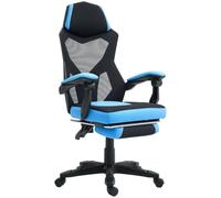 Vinsetto Silla Gaming Giratoria de Malla, Silla Gamer con Reposapiés Retráctil, Respaldo Reclinable y Alto, Altura Ajustable, Reposabrazos Acolchados, Azul
