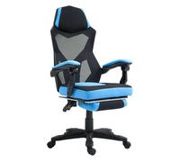 Vinsetto Silla Gaming Giratoria de Malla con Reposapiés Retráctil Azul | Silla Gamer Adulto, Respaldo Reclinable y Alto, Altura Ajustable, Reposabrazos Acolchados