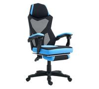 Vinsetto Silla Gaming Giratoria de Malla, Silla Gamer con Reposapiés Retráctil, Respaldo Reclinable y Alto, Altura Ajustable, Reposabrazos Acolchados, Azul