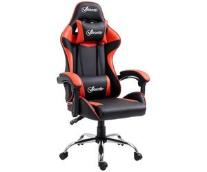 Vinsetto Silla Gaming Giratoria Reclinable 135° 63x67x122-130 cm Rojo | Silla Gamer Racing, Altura Ajustable, Reposacabezas, Cojín Lumbar, para Oficina Estudio
