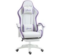 Vinsetto Silla Gaming Silla Gamer de Cuero PU Altura Ajustable Reclinable 135° Reposacabezas y Reposapiés 65x65x121-129 cm Blanco