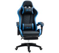 Vinsetto Silla Gaming Silla Gamer de Cuero PU Reclinable 135° Reposacabezas y Reposapiés 65x65x121-129 cm Negro y Azul