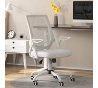 Vinsetto Silla Oficina, reposabrazos abat., Respaldo Medio, Malla, Blanca | Silla escritorio, soporte lumbar, altura ajustable, ruedas, para hogar