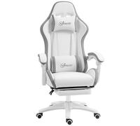 Vinsetto - Silla para videojuegos ergonómica, reposapiés telescópico, respaldo reclinable de 135°, reposacabezas ajustable y soporte lumbar, silla de oficina 360° giratoria de poliuretano, color
