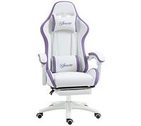 Vinsetto - Silla para videojuegos ergonómica, reposapiés telescópico, respaldo reclinable de 135°, reposacabezas ajustable y soporte lumbar, silla de oficina 360° giratoria de poliuretano, color