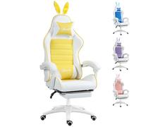 Vinsetto Silla reclinable para Juegos de Carreras con reposacabezas y Soporte de Madera, Silla de computadora de Piel sintética con Orejas de Conejo extraíbles, reposapiés, Color Amarillo