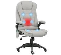 Vinsetto Sillón de oficina con masaje y calefacción, sillón ergonómico con altura regulable, respaldo reclinable y mando a distancia con cable, giratorio 360° tejido de poliéster gris claro