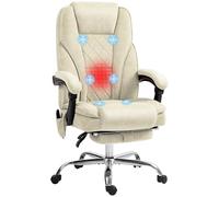 Vinsetto Sillón de Oficina con Masaje y calefacción Sillón ergonómico Regulable en Altura Respaldo reclinable Mando a Distancia con Cable Reposapiés escamoteable y Giratorio 360° Beige