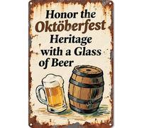Vinstralivye Letrero de metal de advertencia de 8 x 12 pulgadas para honrar el patrimonio del Oktoberfest con un vaso de cerveza, precaución, peligro, seguridad, aviso de advertencia