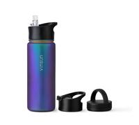 Vinsun Botella Agua Acero Inoxidable 500ml - 3 Tapas - Termo sin BPA, Reutilizable, Prueba de Fugas - Botella Termica con Pajita para Deporte, Universidad