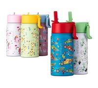 VINSUN Botella Agua Niños con Pajita 350m - acero inoxidable, sin fugas, sin BPA, reutilizable - Cantimplora Infantil con coches para guardería, escuela, deporte