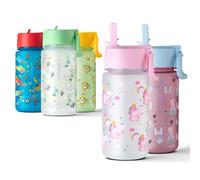 VINSUN Botella Agua Niños Unicornio con Pajita 500ml - Tritan sin BPA, prueba de fugas, reutilizable - Cantimplora Infantil rosa para Guardería, Escuela, Deporte