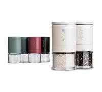 Vinsun Molinillo sal y pimienta manual - Juego de 2 crema blanca - Molinillo cerámica regulable, acero inoxidable, vidrio acrilico - Molino de especias pequeño ø51x100mm