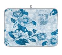 Vinta - Tapete de secado de platos floral azul para encimera de cocina, 16 x 18 pulgadas, tapete de microfibra ausente para encimera de cocina, escurridor de platos funcional