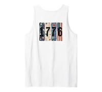 Vintage 1776 Bandera Americana Fuegos Artificiales EE.UU. Backprint Camiseta sin Mangas